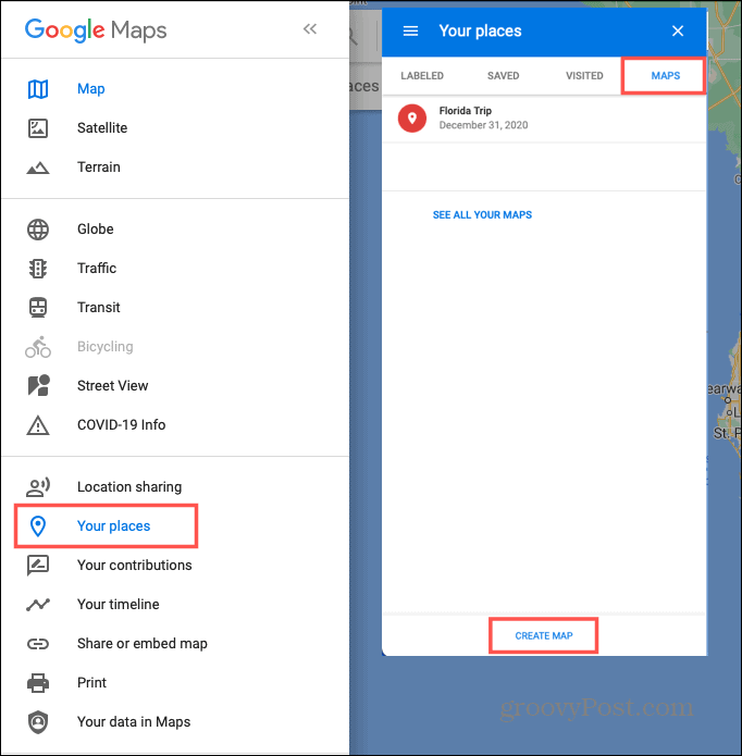 Skapa en karta för en vägresa i Google Maps