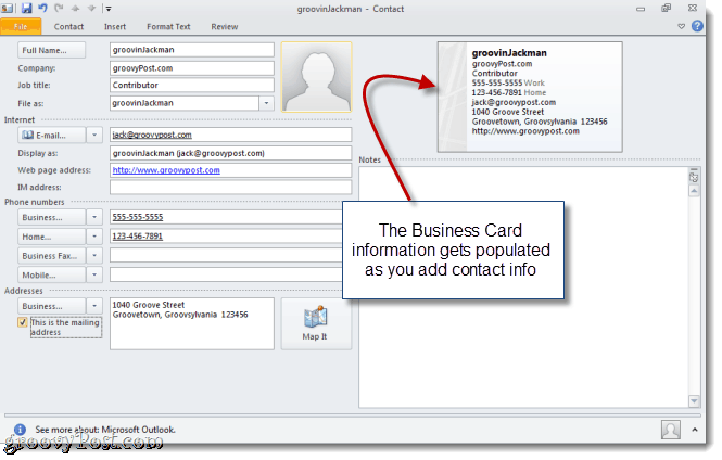 Skapa ett vCard i Outlook 2010