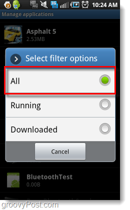 filtrera all hantering av Android-applikationer