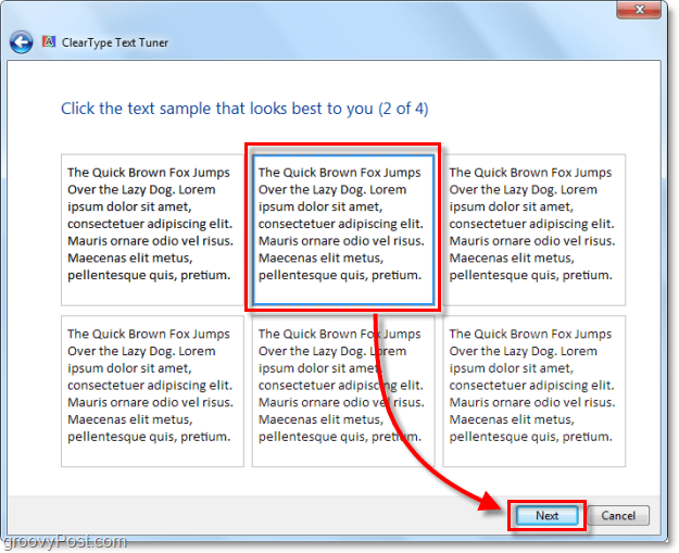 steg 2 för att kalibrera clearType i Windows 7