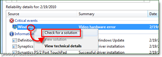 kolla efter Windows 7-lösningar på problem
