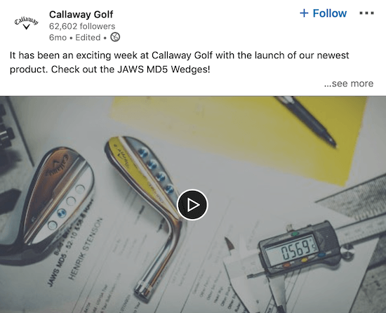 Callaway Golf LinkedIn-video som tillkännager ny produkt