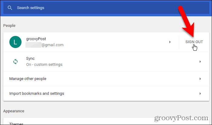 Klicka på Logga ut i Chrome för Windows