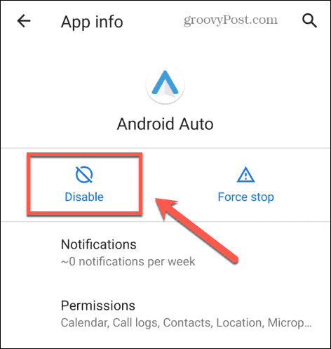 android auto inaktivera