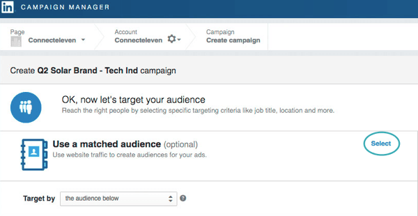 Klicka på Välj för att använda webbtrafik för att skapa en publik.