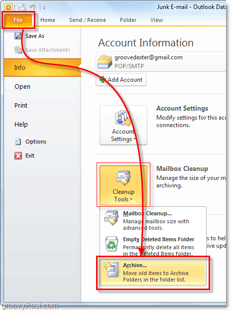 manuellt arkiv i Outlook 2010