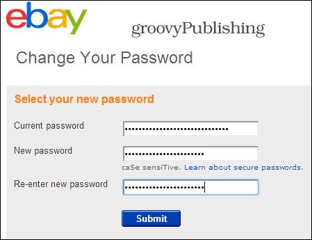 eBay ändra lösenord kontoinställningar personligt info lösenord 2