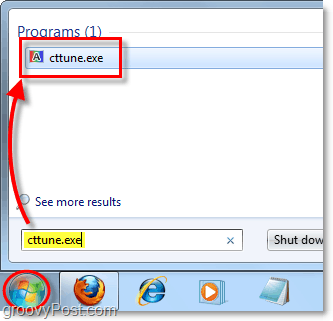 från Windows 7 startmeny ladda cctune.exe för att ladda clearType-tunern