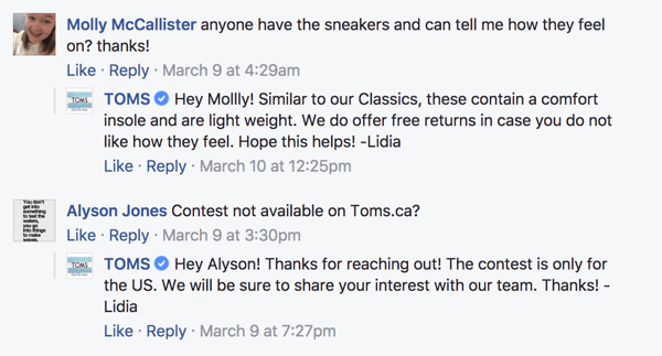 Var noga med att svara när Facebook-fans lämnar kommentarer på dina inlägg.