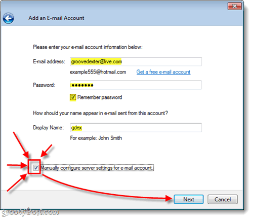 manuellt konfigurera din hotmail i Windows Live Mail