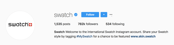 Swatch ber användare att tagga sina inlägg med #MySwatch för att få chansen att visas på deras Instagram-konto.