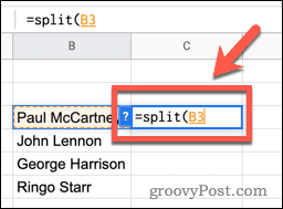 Använder SPLIT-funktionen i Google Sheets