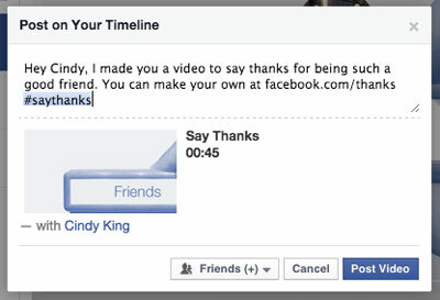 Facebook tack videoinlägg med en vän tagg