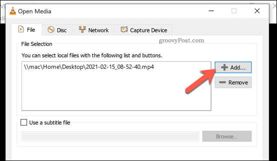 Lägga till en fil att konvertera i VLC på Windows
