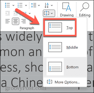 powerpoint text align top