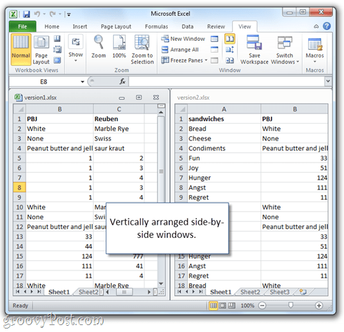 Microsoft Excel-kalkylblad bredvid varandra