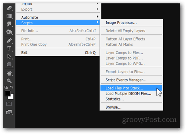 Photoshop laddar filer i stapelskriptet utökar dof-fotograferingshandledning