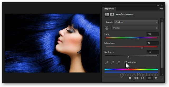 blå hårfärg Photoshopjusteringslager nyansmättnad lägg till effektstudie