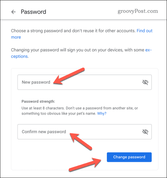 Ange ett nytt Gmail-lösenord