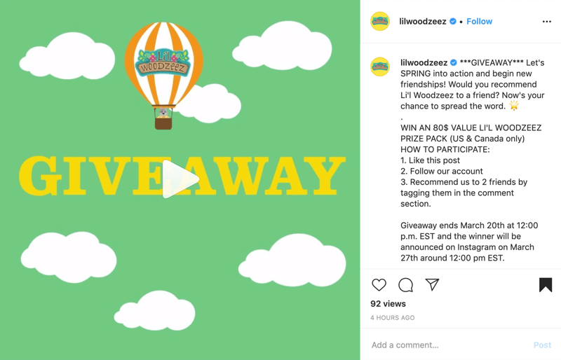 exempel på Instagram-giveaway-inlägg