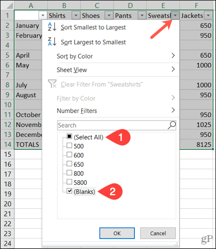 Filtrera tomma rader i Excel