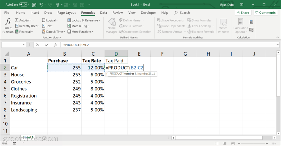 med produktfunktionen i Excel