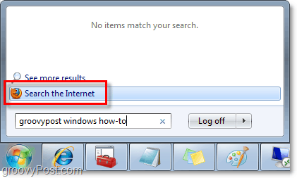 gör Windows 7-sökningar och internetsökningar från startmenyn för orb-sökrutan