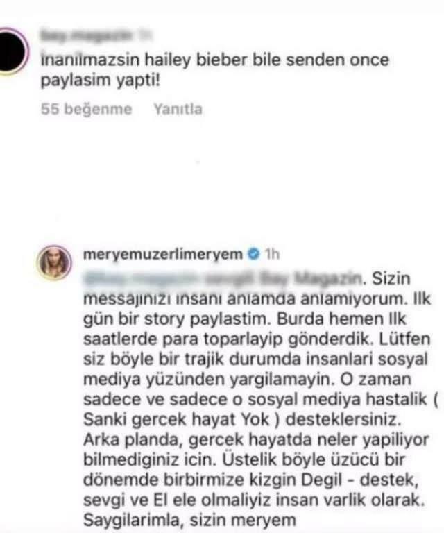 Meryem Uzerli reagerade på kritiken