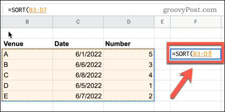 Använder funktionen SORTERA i Google Sheets