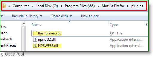 Skärmdump: Kopiera Flash till Plugin-mappen Firefox för Windows 7