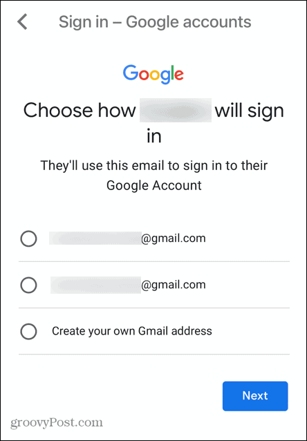 användarnamn för gmail-barnkontot