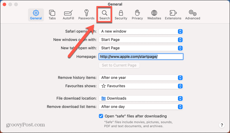 mac safari sökinställningar