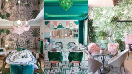 Harmonin mellan grönt och rosa i dekoration