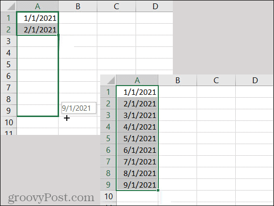Excel AutoFill-datummönster