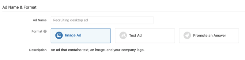 annonsnamn och format för Quora-annonskampanj