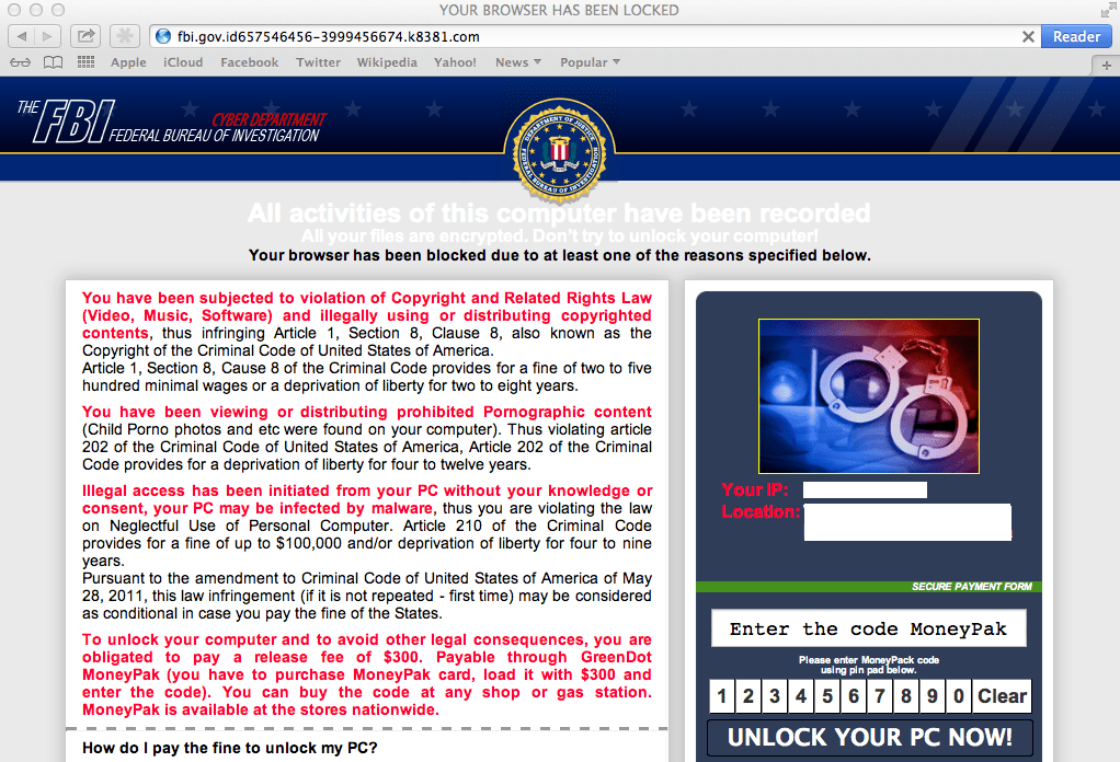 Ransomware-webbplatser som poserar som FBI riktar sig till Mac OS X - Hur man stoppar det