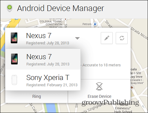 Android Device Manager webbgränssnittsenheter