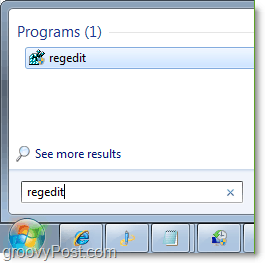 åtkomst till regedit i Windows 7 från startmenyn