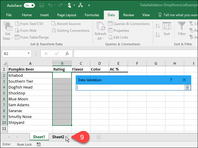 Hur man skapar rullgardinslistor med datavalidering i Microsoft Excel
