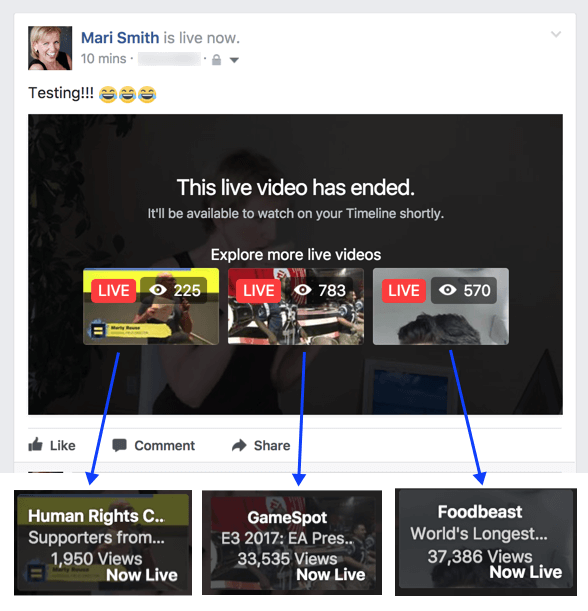 Facebook verkar experimentera med en ny funktion som föreslår relaterade Live-videor efter att en sändning har avslutats.