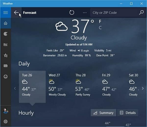 Väderprognos för Windows 10