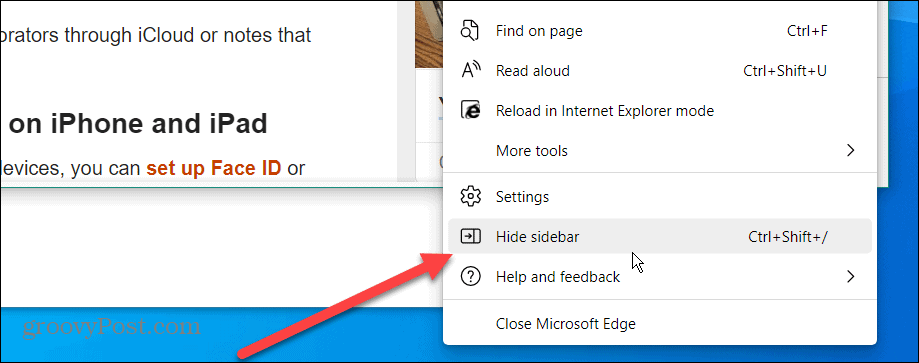 Inaktivera Microsoft Edge Sidebar