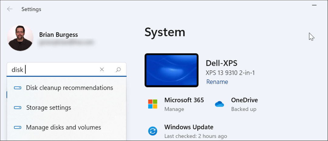 sökinställningar diskhantering på Windows 11