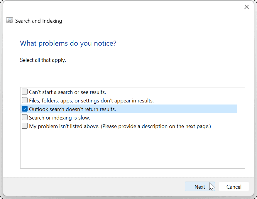 Windows 11 Outlook-sökning fungerar inte