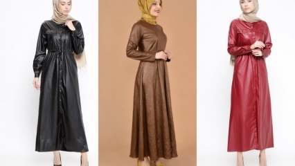 Modeller av läderkläder i hijabkläder