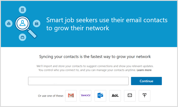 LinkedIn-verktyget för att synkronisera dina e-postkontakter med ditt LinkedIn-konto