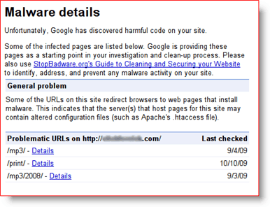Googles webmasterverktyg Malware detaljer