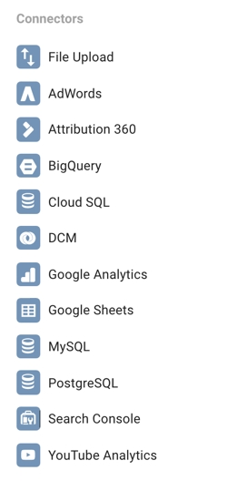 Med Google Data Studio kan du ansluta till ett antal olika datakällor.