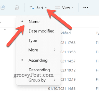 Sorteringslägen för filutforskaren i Windows 11