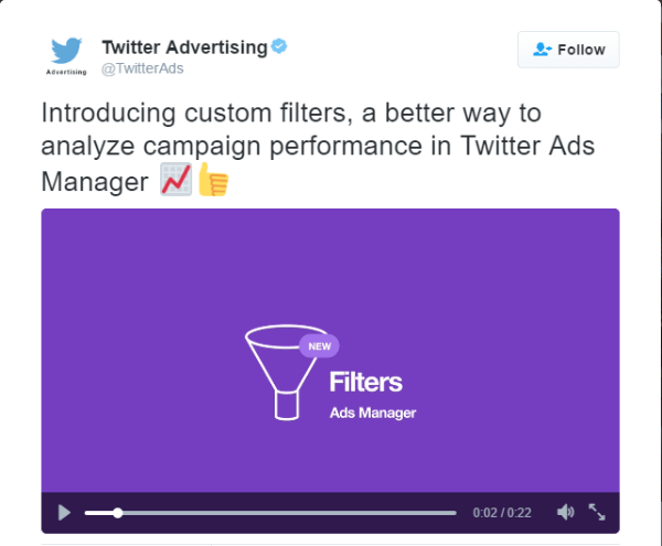 Twitter Ads Manager anpassade filter